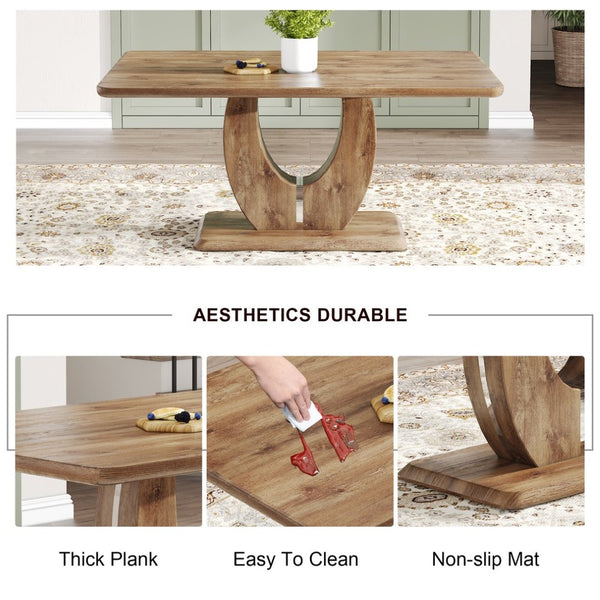 English Elm Modern Wood Grain Rectangular Dining Table Seats Eight with Steel Accent Legs W1512S00166