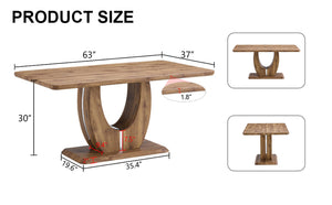 English Elm Modern Wood Grain Rectangular Dining Table Seats Eight with Steel Accent Legs W1512S00166