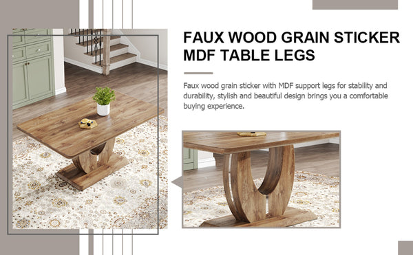 English Elm Modern Wood Grain Rectangular Dining Table Seats Eight with Steel Accent Legs W1512S00166