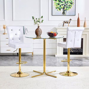 English Elm Modern Round Glass Pub Table Set Glam Swivel Stools Gold Base Home Bar Bistro White W1512S00196