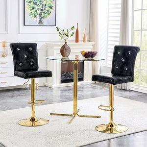 English Elm Modern Round Glass Pub Table Set Glam Swivel Stools Gold Base Home Bar Bistro Black W1512S00197