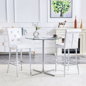 English Elm Modern Glass Top Bar Height Dining Set with Glam Crocodile Stools for Small Spaces W1512S00198