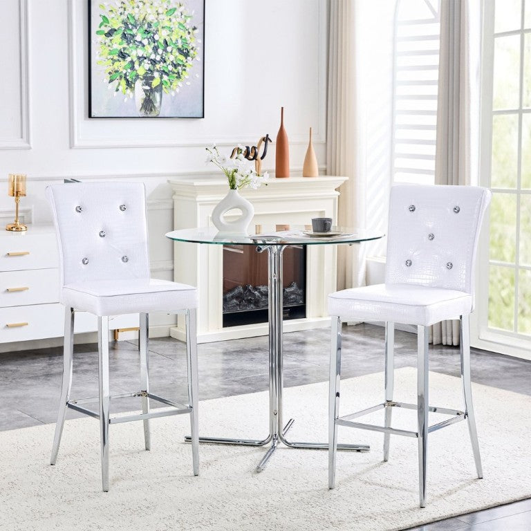 English Elm Modern Glass Top Bar Height Dining Set with Glam Crocodile Stools for Small Spaces W1512S00198