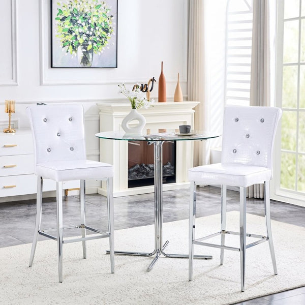 English Elm Modern Glass Top Bar Height Dining Set with Glam Crocodile Stools for Small Spaces W1512S00198