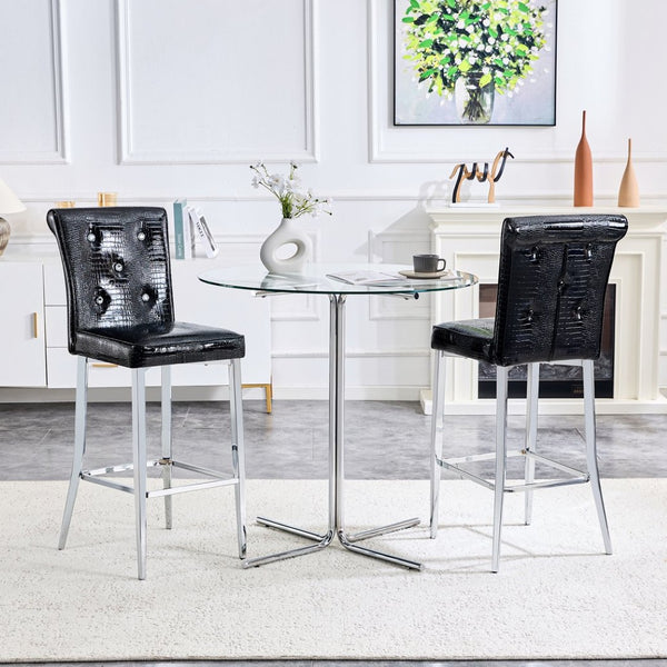 English Elm Modern Round Glass Bar Table Set with Crocodile Pvc Stools for Breakfast Nook W1512S00199
