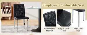 English Elm Table and Chair Set Round Marble Mdf Top with Six Pu Leather Seats for Dining W1512S00220