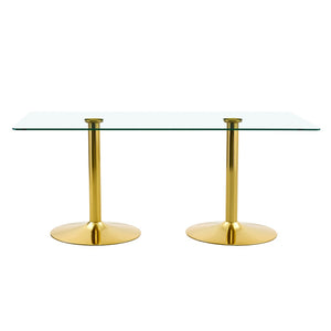 English Elm A Glass Top Rectangular Dining Table with Gold Electroplated Legs Seats Six Elegantly W1512S00230