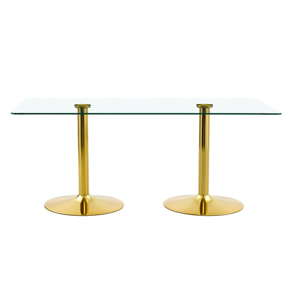 English Elm A Glass Top Rectangular Dining Table with Gold Electroplated Legs Seats Six Elegantly W1512S00230