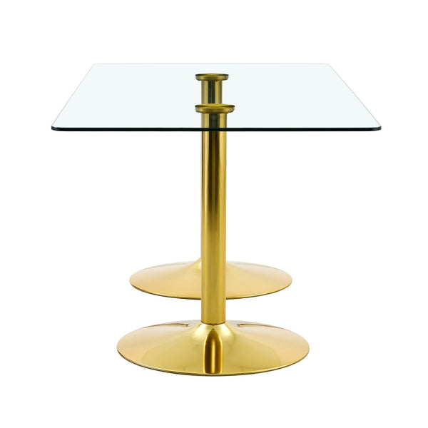 English Elm A Glass Top Rectangular Dining Table with Gold Electroplated Legs Seats Six Elegantly W1512S00230