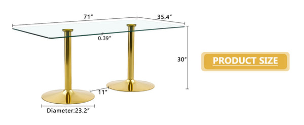 English Elm A Glass Top Rectangular Dining Table with Gold Electroplated Legs Seats Six Elegantly W1512S00230