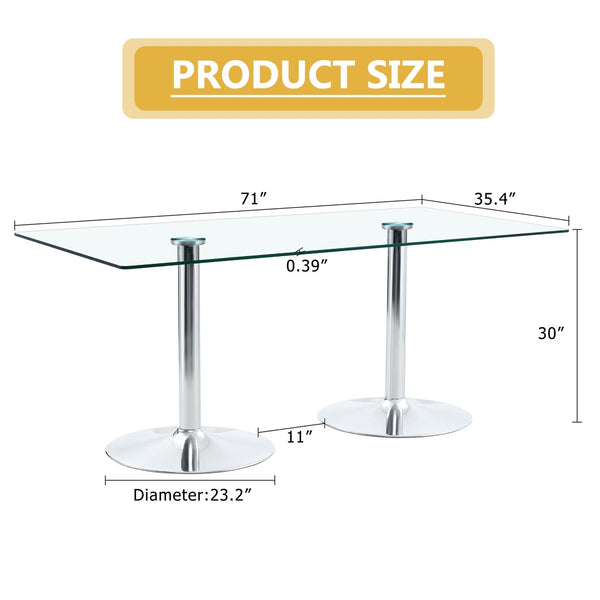 English Elm A Tempered Glass Rectangular Dining Table with Silver Cylindrical Legs Seats Six W1512S00231