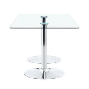 English Elm A Tempered Glass Rectangular Dining Table with Silver Cylindrical Legs Seats Six W1512S00231
