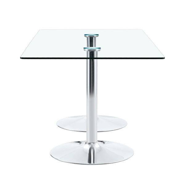 English Elm A Tempered Glass Rectangular Dining Table with Silver Cylindrical Legs Seats Six W1512S00231
