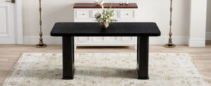 English Elm 64.5 Inch Black Wood Grain Dining Table with Glass Panel Base Seats Six W1512S00232