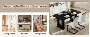 English Elm 64.5 Inch Black Wood Grain Dining Table with Glass Panel Base Seats Six W1512S00232
