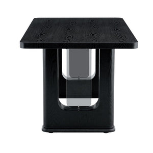 English Elm 64.5 Inch Black Wood Grain Dining Table with Glass Panel Base Seats Six W1512S00232