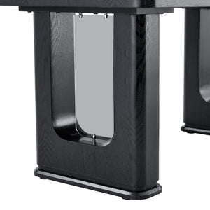 English Elm 64.5 Inch Black Wood Grain Dining Table with Glass Panel Base Seats Six W1512S00232