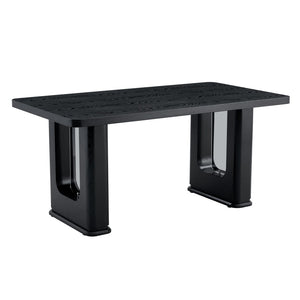 English Elm 64.5 Inch Black Wood Grain Dining Table with Glass Panel Base Seats Six W1512S00232