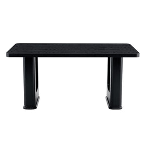 English Elm 64.5 Inch Black Wood Grain Dining Table with Glass Panel Base Seats Six W1512S00232