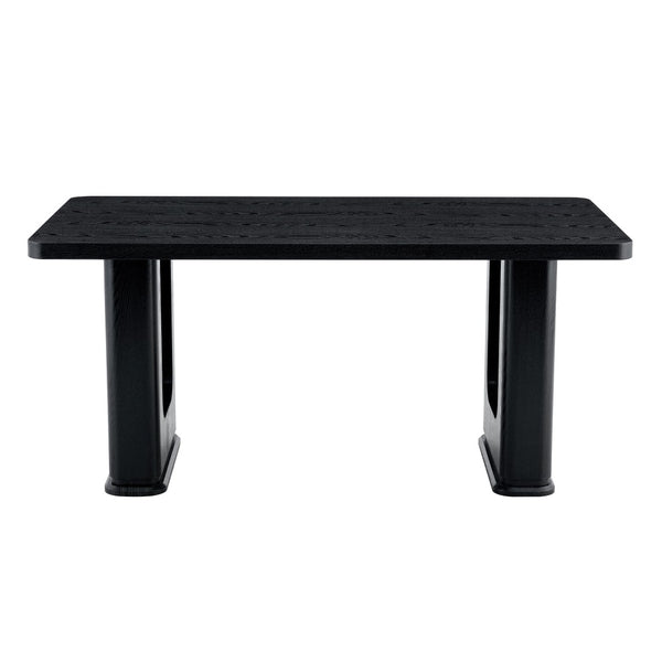 English Elm 64.5 Inch Black Wood Grain Dining Table with Glass Panel Base Seats Six W1512S00232