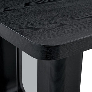 English Elm 64.5 Inch Black Wood Grain Dining Table with Glass Panel Base Seats Six W1512S00232