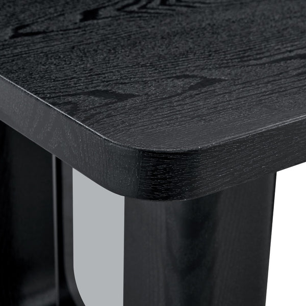 English Elm 64.5 Inch Black Wood Grain Dining Table with Glass Panel Base Seats Six W1512S00232
