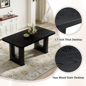 English Elm 64.5 Inch Black Wood Grain Dining Table with Glass Panel Base Seats Six W1512S00232