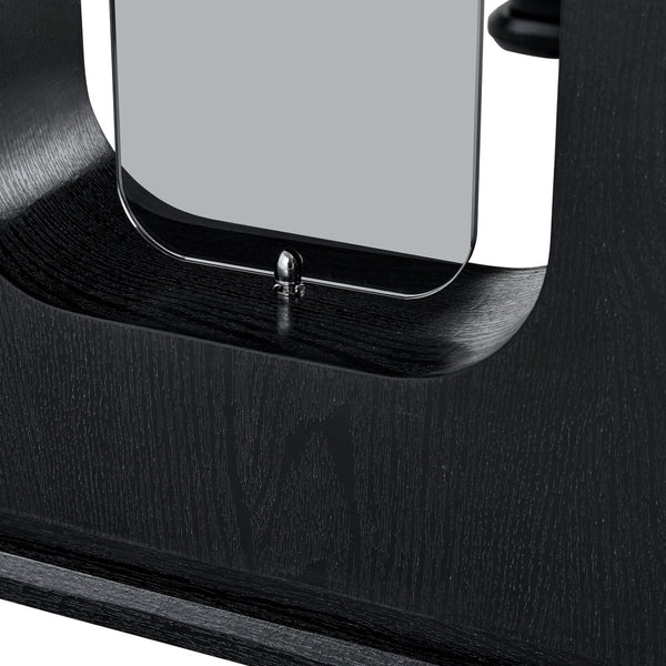 English Elm 64.5 Inch Black Wood Grain Dining Table with Glass Panel Base Seats Six W1512S00232