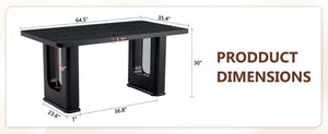 English Elm 64.5 Inch Black Wood Grain Dining Table with Glass Panel Base Seats Six W1512S00232