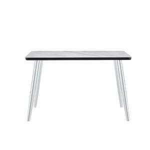 English Elm Modern Marble Look Glass Top Rectangular Dining Table with Sleek Tapered Metal Legs W1512S00237