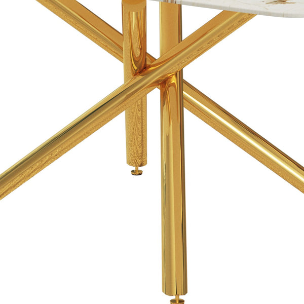 English Elm 63X35.4 Rectangular Marble Glass Dining Table Gold Fork Legs Seats Six Glam Modern W1512S00243