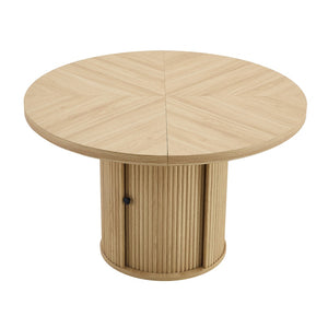 English Elm 47.2-inch Round Walnut Pedestal Dining Table Fluted Column Base with Dual Storage W1512S00247