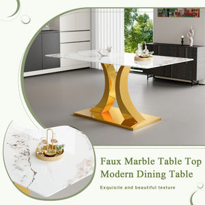 English Elm 30 Inch Tempered Glass Dining Table Marble Texture Top Convertible Metal Base Seats Six W1512S00248