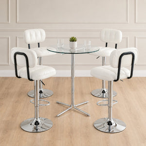 English Elm Round Tempered Glass Pub Set Gold Metal Frame Swivel Adjustable Stools Home Bar White+Silver W1512S00251
