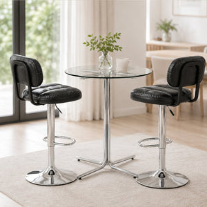 English Elm Round Tempered Glass Pub Set Gold Metal Frame Swivel Adjustable Stools Home Bar Black+Silver W1512S00252