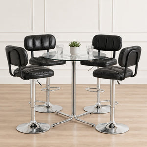 English Elm Round Tempered Glass Pub Set Gold Metal Frame Swivel Adjustable Stools Home Bar Black+Silver W1512S00252