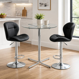 English Elm Round Glass Top Bistro Set with Swivel Stools Silver Frame Modern Kitchen Bar Black W1512S00253