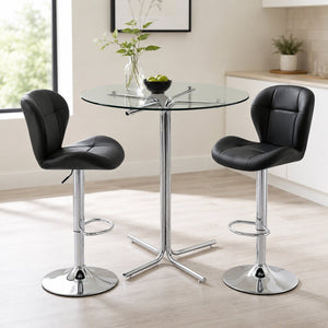 English Elm Round Glass Top Bistro Set with Swivel Stools Silver Frame Modern Kitchen Bar Black W1512S00253
