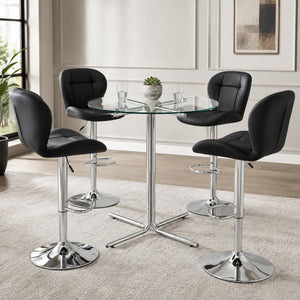 English Elm Round Glass Top Bistro Set with Swivel Stools Silver Frame Modern Kitchen Bar Black W1512S00253