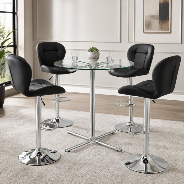 English Elm Round Glass Top Bistro Set with Swivel Stools Silver Frame Modern Kitchen Bar Black W1512S00253