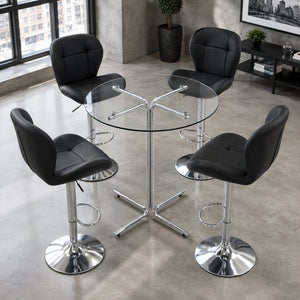 English Elm Round Glass Top Bistro Set with Swivel Stools Silver Frame Modern Kitchen Bar Black W1512S00253