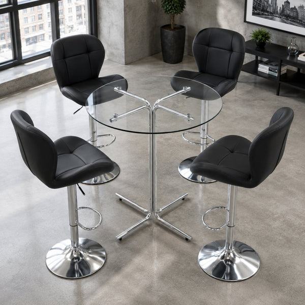 English Elm Round Glass Top Bistro Set with Swivel Stools Silver Frame Modern Kitchen Bar Black W1512S00253