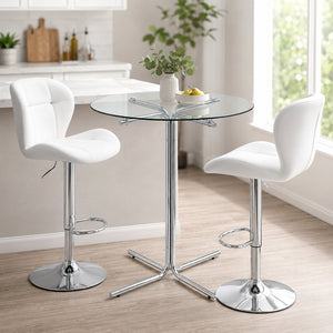 English Elm Round Glass Top Bistro Set with Swivel Stools Silver Frame Modern Kitchen Bar White W1512S00254