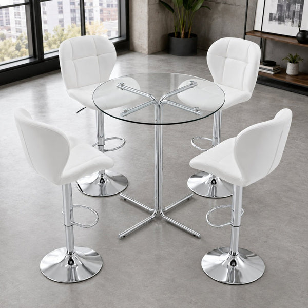 English Elm Round Glass Top Bistro Set with Swivel Stools Silver Frame Modern Kitchen Bar White W1512S00254