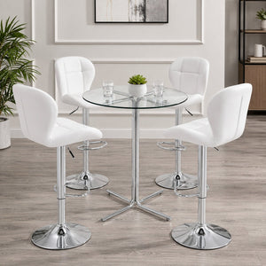 English Elm Round Glass Top Bistro Set with Swivel Stools Silver Frame Modern Kitchen Bar White W1512S00254