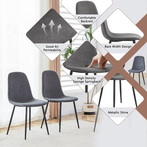 English Elm 4-piece European Round Dining Set Walnut Pedestal Table with Storage Grey Linen Chairs W1512S00255