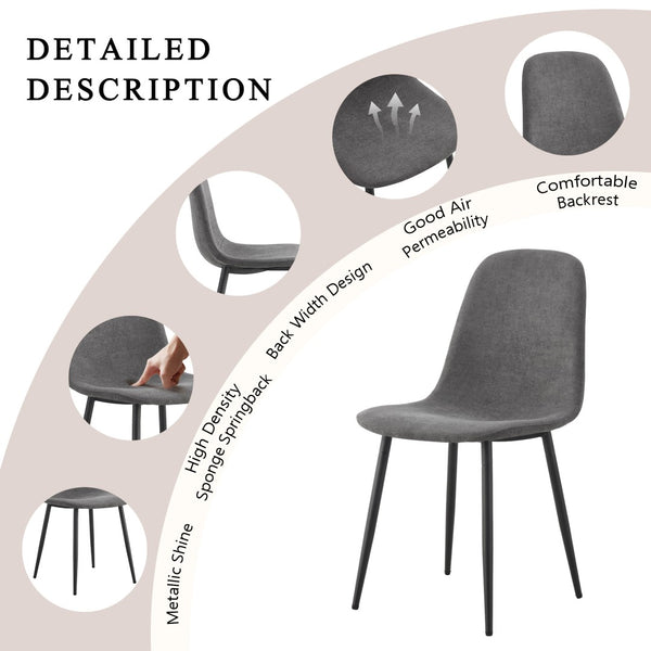 English Elm 4-piece European Round Dining Set Walnut Pedestal Table with Storage Grey Linen Chairs W1512S00255