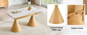 English Elm Extendable Marble Top Rectangular Dining Table Seats 4 to 8 with Tapered Metal Legs White/Wood W1512S00258