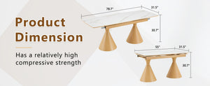 English Elm Extendable Marble Top Rectangular Dining Table Seats 4 to 8 with Tapered Metal Legs White/Wood W1512S00258