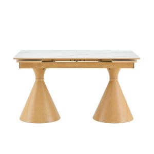 English Elm Extendable Marble Top Rectangular Dining Table Seats 4 to 8 with Tapered Metal Legs White/Wood W1512S00258